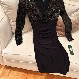 Lauren Ralph Lauren Black Sequin Long Sleeve Dress